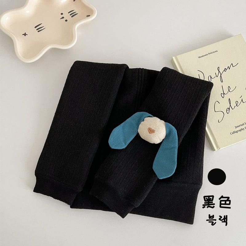 Fleece-Lined Children'S Pants Women'S Thickened Solid Color Korean Style Long Ears Rabbit Children'S Leggings Girls Baby Cropped Trousers - Image 1
