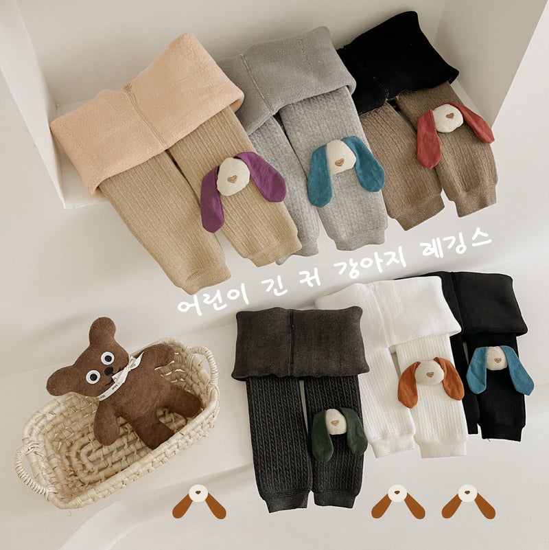 Fleece-Lined Children'S Pants Women'S Thickened Solid Color Korean Style Long Ears Rabbit Children'S Leggings Girls Baby Cropped Trousers - Image 2