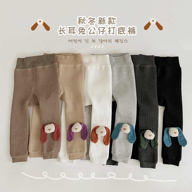 Fleece-Lined Children'S Pants Women'S Thickened Solid Color Korean Style Long Ears Rabbit Children'S Leggings Girls Baby Cropped Trousers - Image 4