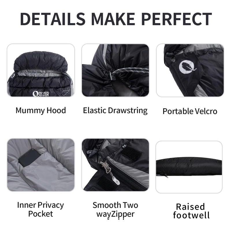 Qezer Down Sleeping Bag For Adults 600 Fill Power Cold Weather Sleeping Bag Ultralight With Compression Sack For Backpacking  Camping  Hiking - Image 5