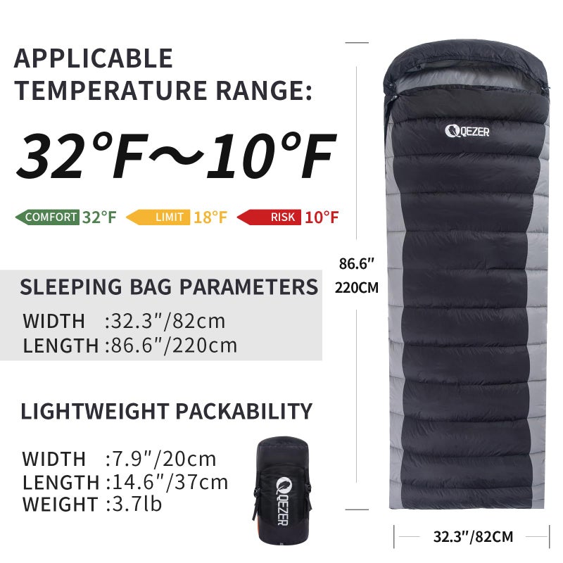 Qezer Down Sleeping Bag For Adults 600 Fill Power Cold Weather Sleeping Bag Ultralight With Compression Sack For Backpacking  Camping  Hiking - Image 2