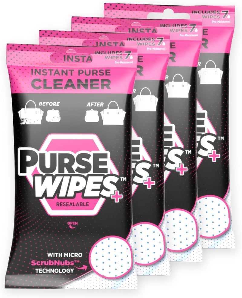 SneakERASERS : PurseWIPES Sponge Purse Cleaner Wipes - Portable Leather Wipes for Bags, Purses, and Backpacks, Dirt and Scuff Remover with Innovative ScrubNubs, Perfect for Quick Cleaning, 4-Pack - Image 1