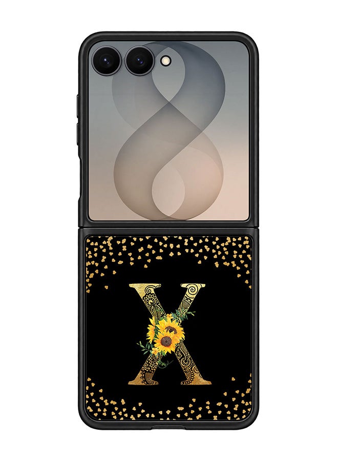 Stylizedd Rugged Case for Samsung Galaxy Z Flip8- Slim Fit Hybrid Rubber Cover Sunflower Monogram - X (Black)
