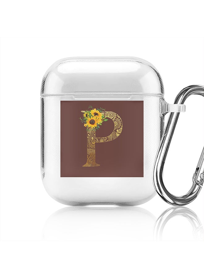 Stylizedd Classic Clear printed Case for Apple Airpods 2 / 1 Soft TPU Gel Thin Transparent Flexible Cover - Custom Monogram Initial Letter Mandala Floral Pattern Alphabet - P (Brown ) - Image 1