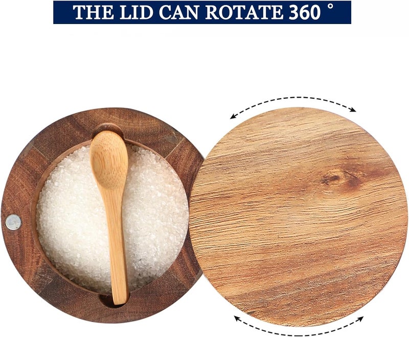 LBEMEY Acacia Wood Spice Box with Swivel Cover for Kitchen Countertop,Salt Keeper with Built-in Spoon,Modern Farmhouse Kitchen Decoror for Storing Seasonings (Labeled Sugar) - Image 3