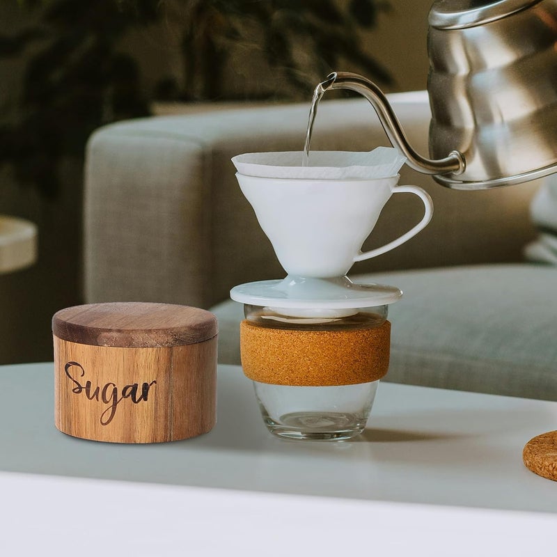 LBEMEY Acacia Wood Spice Box with Swivel Cover for Kitchen Countertop,Salt Keeper with Built-in Spoon,Modern Farmhouse Kitchen Decoror for Storing Seasonings (Labeled Sugar) - Image 2