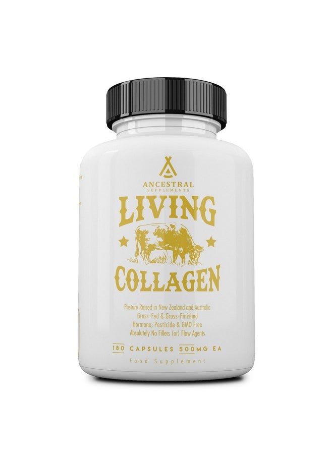 Ancestral Supplements Ancestral Supplements Grass Fed Beef Living Collagen Nutritional Powder Supplement, 3000mg, Promotes Healthier, Younger Looking Skin, Hair, Nails and Joints, Type II, 180 Capsules  - Image 1