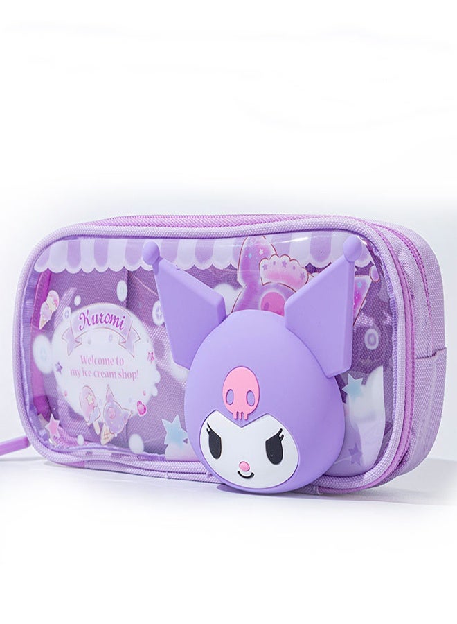 general Kuromi Cartoon Pencil Case Transparent Top Layer Spacious Storage Clear View of Contents Perfect for School Girls - Image 3
