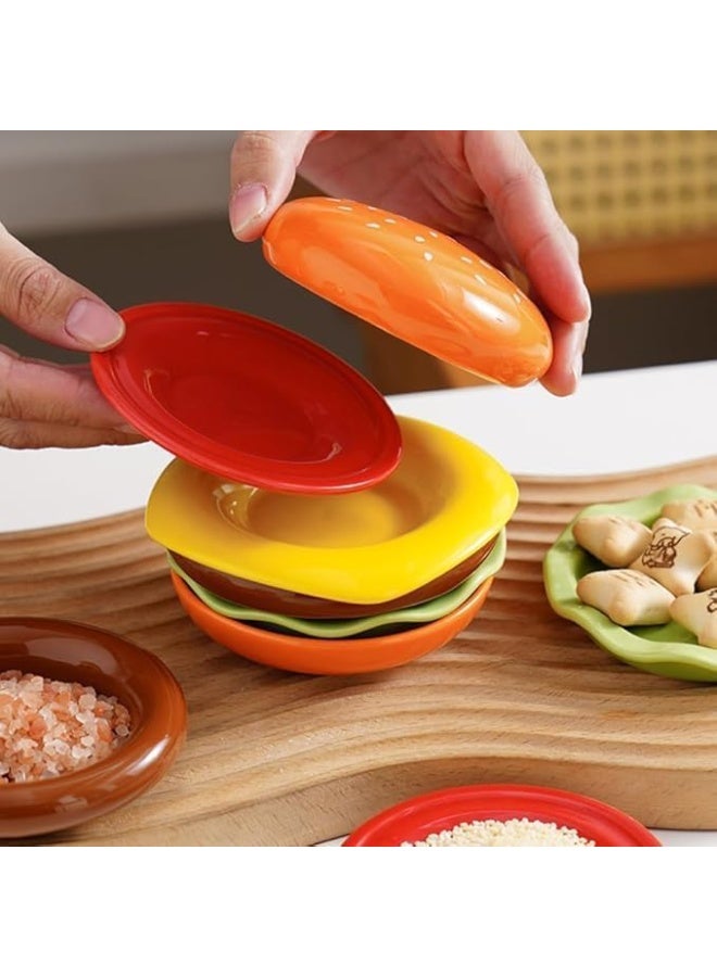 Dipping Bowls Ceramic Soy Sauce Dish, Small Serving Bowls for Side Dishes, Set of 6 Hamburger Shaped Individual Small Appetizer Plates for Condiment Side Dishes BBQ Party - Image 2