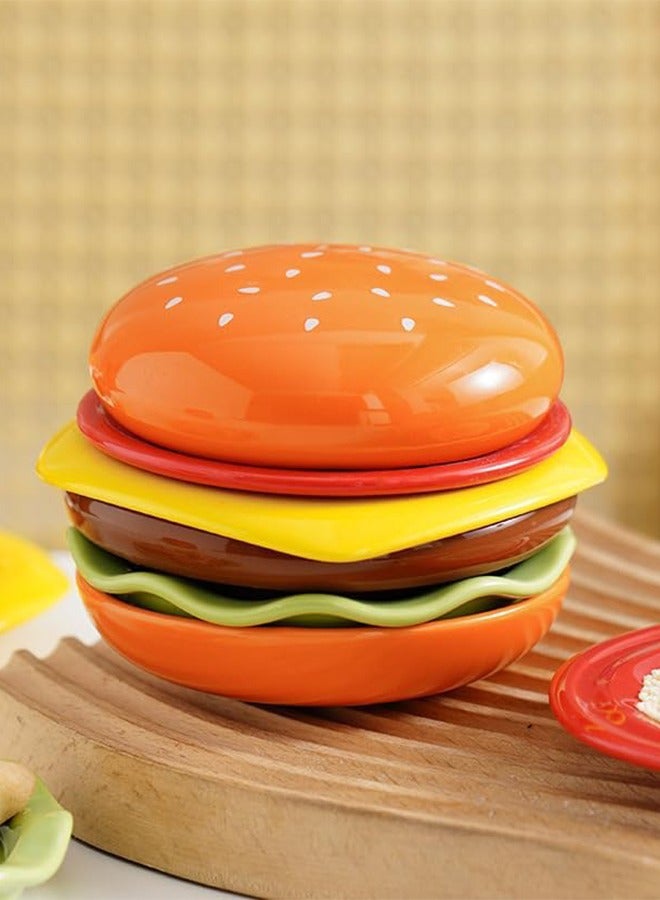 Dipping Bowls Ceramic Soy Sauce Dish, Small Serving Bowls for Side Dishes, Set of 6 Hamburger Shaped Individual Small Appetizer Plates for Condiment Side Dishes BBQ Party - Image 1