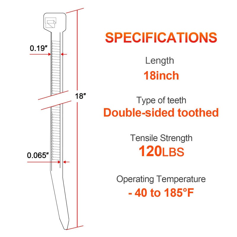 JIANYANG 18 Inch Zip Ties Double Sided Toothed,120 LBS Tensile Strength Heavy Duty Cable Wire Ties With Self-Locking Adjustable More Durable Nylon Tie Wraps for Indoor Outdoor Whiteï¼ˆ100 Packï¼‰ - Image 2