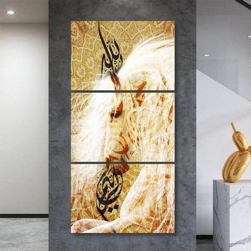 Marktna Three canvas panels with an Islamic design and a hollow frame, measuring (120×60), three pieces - Image 1