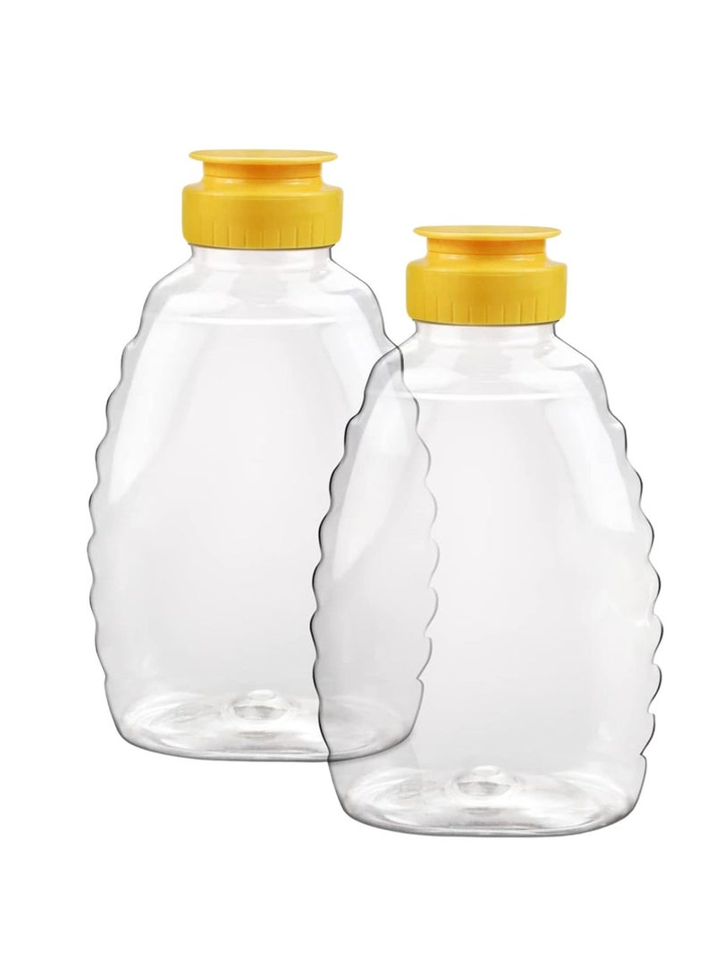 Luxoraq 2 Pack 380ml Clear Plastic Honey Jar Squeeze Honey Bottle with Flip Lid for Syrups Ketchup Mayonnaise and Condiments  BPA-Free Food-Safe Durable Easy Fill Honey Dispenser - Image 1