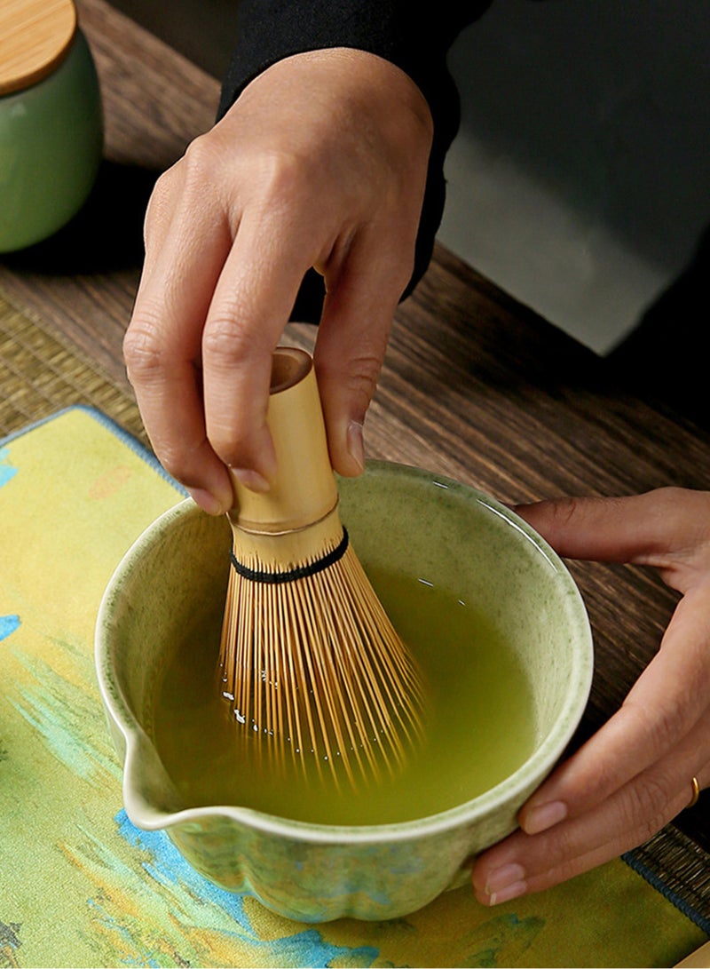 دائرة مربعة مجموعة ماتشا يابانية مكونة من 8 قطع، وعاء ماتشا سيراميكي + حامل خفاقة + خفاقة من الخيزران + ملعقة، لحفل الشاي التقليدي - مجموعة ماتشا مثالية مصنوعة يدويًا من السيراميك الخشن لتحضير شاي ماتشا التقليدي، مجموعة هدايا ماتشا طبيعية 100% (أخضر) - Image 3