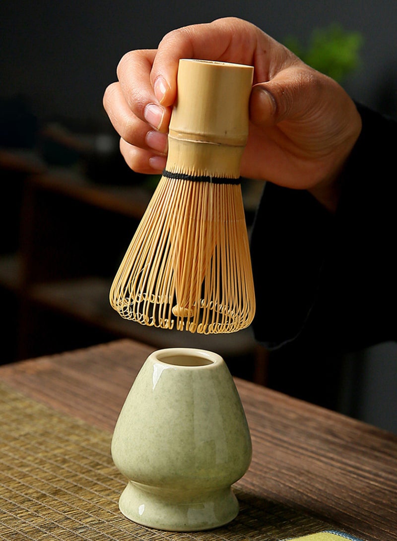 دائرة مربعة مجموعة ماتشا يابانية مكونة من 8 قطع، وعاء ماتشا سيراميكي + حامل خفاقة + خفاقة من الخيزران + ملعقة، لحفل الشاي التقليدي - مجموعة ماتشا مثالية مصنوعة يدويًا من السيراميك الخشن لتحضير شاي ماتشا التقليدي، مجموعة هدايا ماتشا طبيعية 100% (أخضر) - Image 4