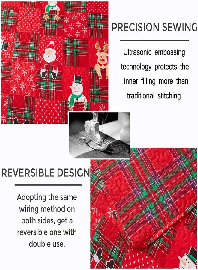 Belista Red Plaid Merry Christmas Quilt Set with Gift Box, Reversible Patchwork Snowflake Dots Printed Christmas Bedding Sets, Snowmen Santa Claus Reindeer Xmas Holiday Bedspread Coverlet (Multi,Queen) - Image 4