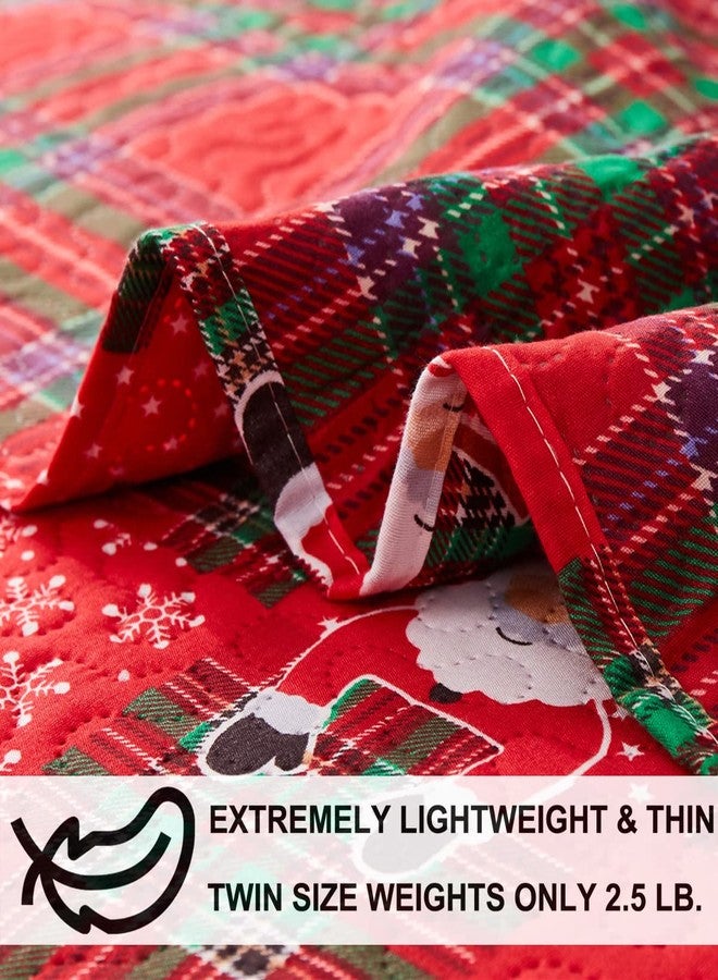 Belista Red Plaid Merry Christmas Quilt Set with Gift Box, Reversible Patchwork Snowflake Dots Printed Christmas Bedding Sets, Snowmen Santa Claus Reindeer Xmas Holiday Bedspread Coverlet (Multi,Queen) - Image 5
