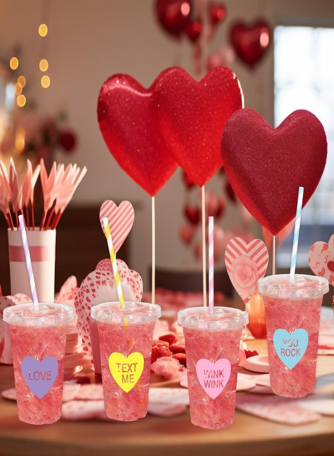 وولاين مجموعة أكواب بلاستيكية للاستخدام مرة واحدة من والين، 60 كوبًا، مع أغطية وماصات، سعة 12 أونصة، بتصميم قلوب مرحة، مثالية لحفلات عيد الحب، وأعياد الميلاد، والذكرى السنوية، والزفاف، والعشاء. - Image 5