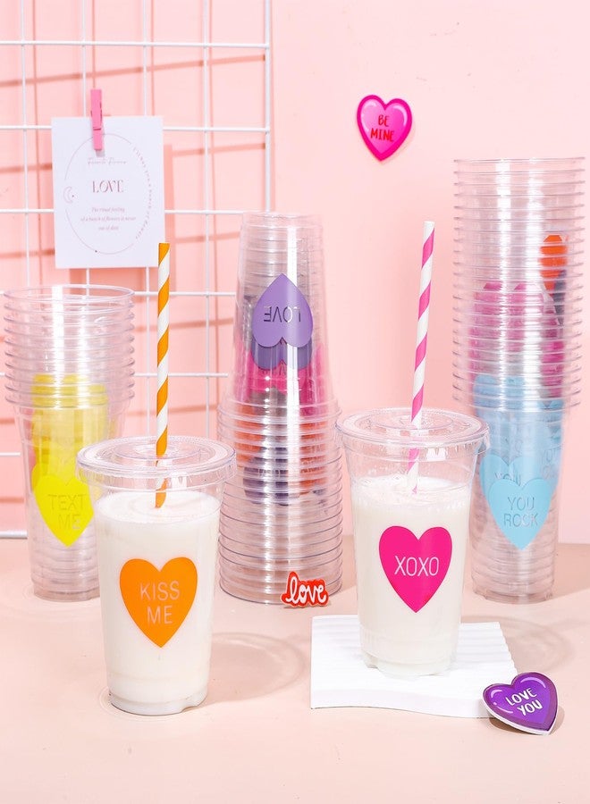وولاين مجموعة أكواب بلاستيكية للاستخدام مرة واحدة من والين، 60 كوبًا، مع أغطية وماصات، سعة 12 أونصة، بتصميم قلوب مرحة، مثالية لحفلات عيد الحب، وأعياد الميلاد، والذكرى السنوية، والزفاف، والعشاء. - Image 4