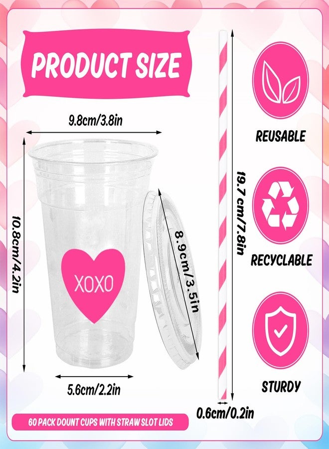 وولاين مجموعة أكواب بلاستيكية للاستخدام مرة واحدة من والين، 60 كوبًا، مع أغطية وماصات، سعة 12 أونصة، بتصميم قلوب مرحة، مثالية لحفلات عيد الحب، وأعياد الميلاد، والذكرى السنوية، والزفاف، والعشاء. - Image 2