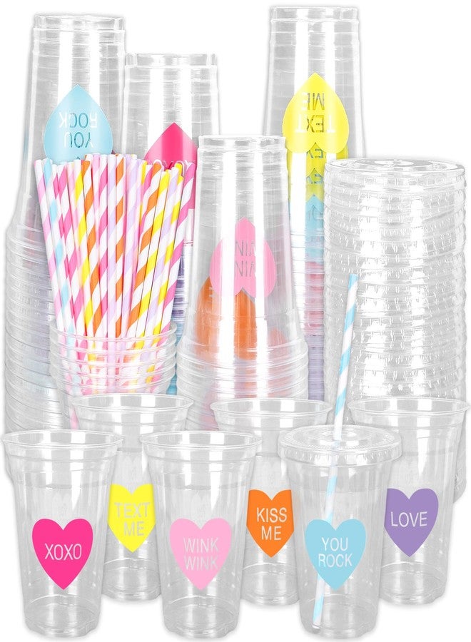 وولاين مجموعة أكواب بلاستيكية للاستخدام مرة واحدة من والين، 60 كوبًا، مع أغطية وماصات، سعة 12 أونصة، بتصميم قلوب مرحة، مثالية لحفلات عيد الحب، وأعياد الميلاد، والذكرى السنوية، والزفاف، والعشاء. - Image 1