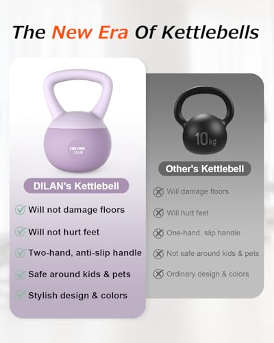 DILANL Soft Kettlebell, Safe Strength Training Kettle bell, Cushioned Impact-Resistant Base and Anti-Slip Grip Weight, Kettlebells Set for Home Workouts and Men/Women/ Beginners,With Non-slip Gloves (Purple, 15 LB) - Image 3