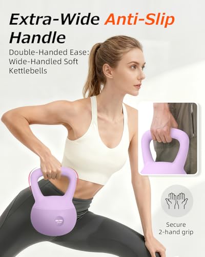 DILANL Soft Kettlebell, Safe Strength Training Kettle bell, Cushioned Impact-Resistant Base and Anti-Slip Grip Weight, Kettlebells Set for Home Workouts and Men/Women/ Beginners,With Non-slip Gloves (Purple, 15 LB) - Image 4
