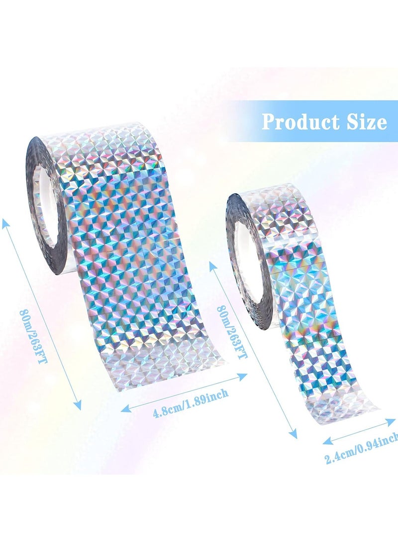 أشرطة تخويف الطيور، 2 حزمة طاردة جهاز عاكس رادع مزدوج الجانب طائر ريbonfor Home Garden و Total إخافة فلاش شريط إبقاء الحمام البط الغربان (4.8 سم × 80 م; 2.4 سم × 80 م) - Image 2