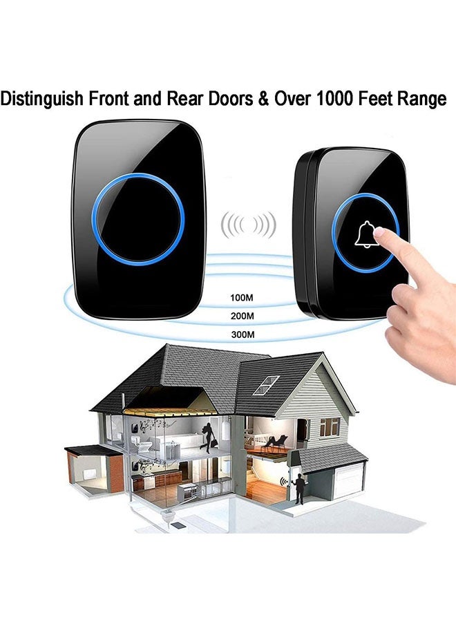 Upgraded Waterproof Wireless Doorbell with LED Flash, Over 1000ft Range, 60 Chimes  5 Volume Levels, Suitable for Home, Office, Apartment, Hotel (Black) - Image 5