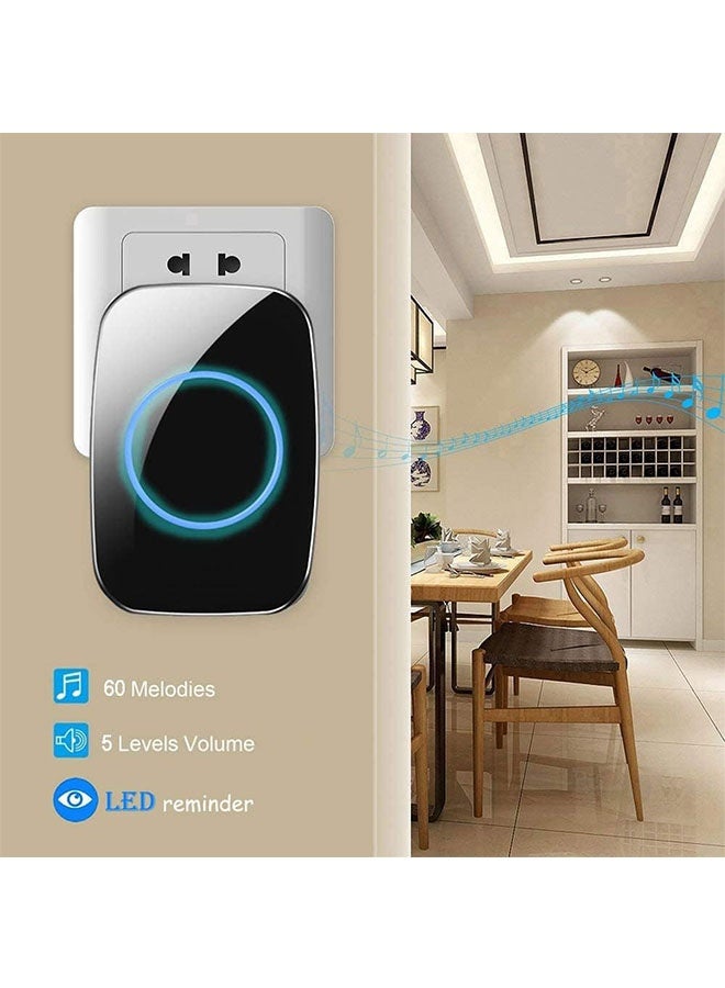 Upgraded Waterproof Wireless Doorbell with LED Flash, Over 1000ft Range, 60 Chimes  5 Volume Levels, Suitable for Home, Office, Apartment, Hotel (Black) - Image 2
