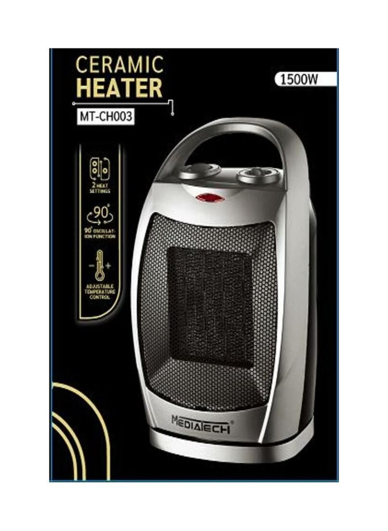 Mediatech Electric Ceramic Heater,1500W, Thermostat, Movable base , safety lock, MT-CH003- Silver  - Image 3