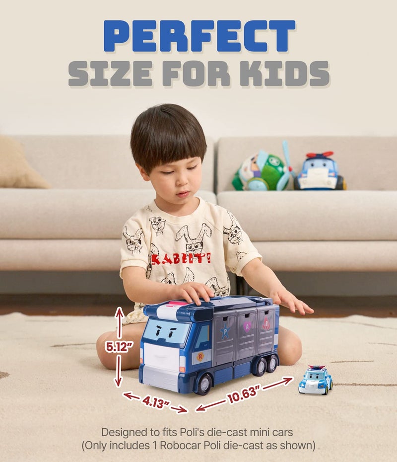 Robocar Poli ألعاب روبوكار بولي، المقر المتنقل، شاحنة HQ للشرطة تتحول 3 في 1 مع قاذفات المركبات و 1 سيارة بولي مصنوعة من المعدن، ألعاب للأطفال من سن 3 سنوات وما فوق - Image 3