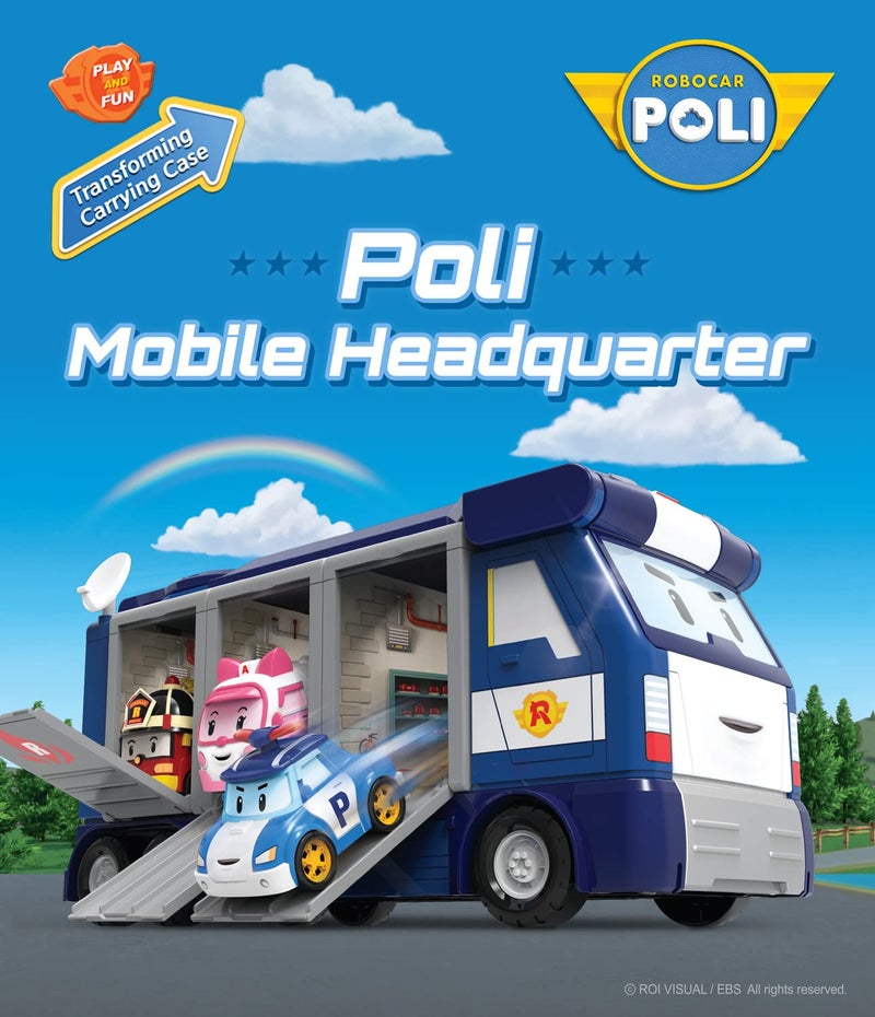 Robocar Poli ألعاب روبوكار بولي، المقر المتنقل، شاحنة HQ للشرطة تتحول 3 في 1 مع قاذفات المركبات و 1 سيارة بولي مصنوعة من المعدن، ألعاب للأطفال من سن 3 سنوات وما فوق - Image 2