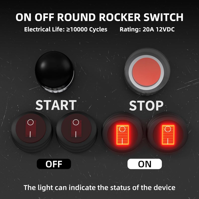 DAIERTEK Rocker Switch 12V 20A Waterproof Marine Round Rocker Switch Red LED Lighted [UL Listed] ON Off Toggle Switch 3 Pin SPST for Car Truck RV Boat -5pcs - Image 3