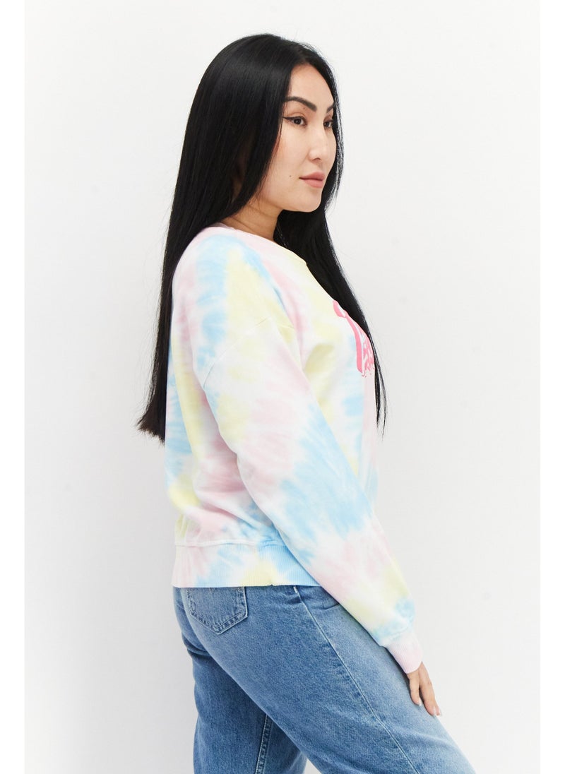Barbie Women Crew Neck Tie Dye Long Sleeves Sweatshirt, Pink Combo - Image 5