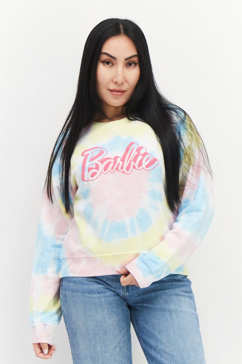 Barbie Women Crew Neck Tie Dye Long Sleeves Sweatshirt, Pink Combo - Image 1