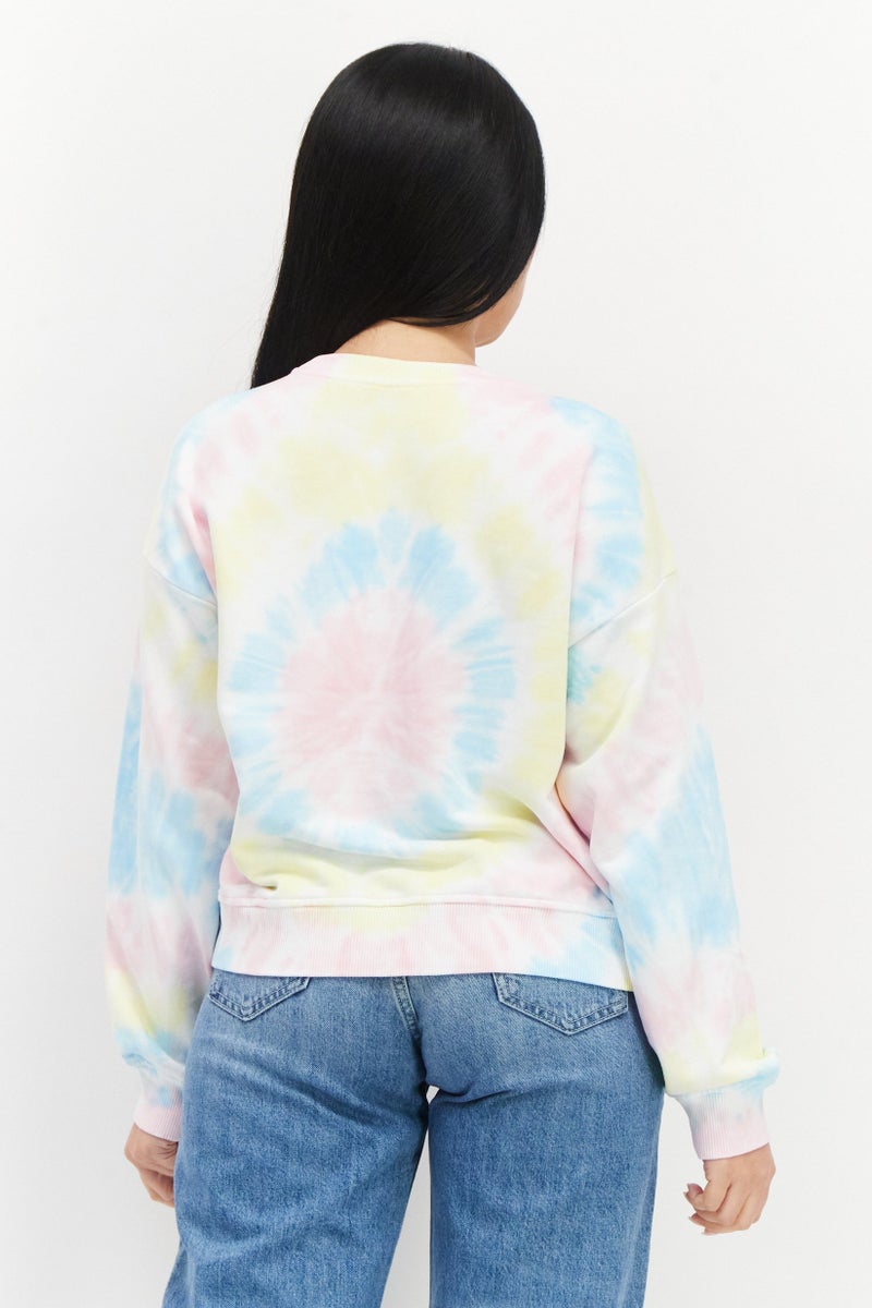 Barbie Women Crew Neck Tie Dye Long Sleeves Sweatshirt, Pink Combo - Image 3