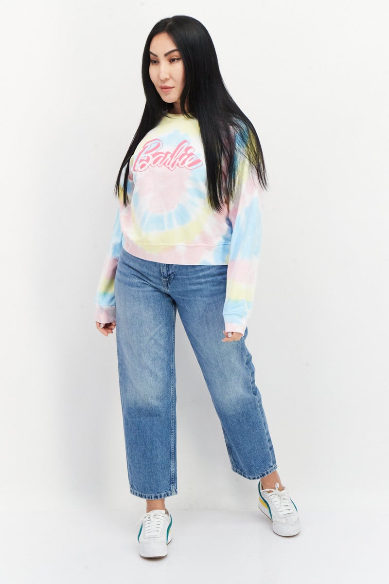Barbie Women Crew Neck Tie Dye Long Sleeves Sweatshirt, Pink Combo - Image 4
