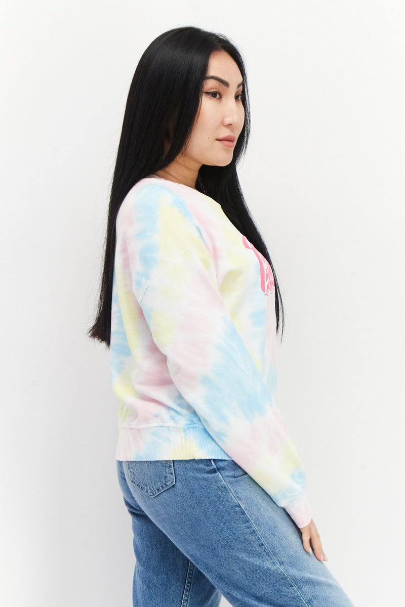 Barbie Women Crew Neck Tie Dye Long Sleeves Sweatshirt, Pink Combo - Image 2