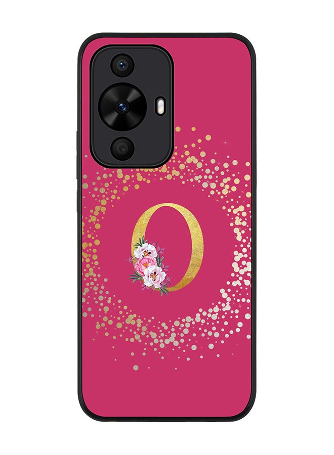 Stylizedd Rugged Black Case for Huawei nova 12s / Huawei nova 11/ Huawei nova 12 Lite 4G,Custom Monogram Initial Letter Floral Alphabet - O (Deep Pink Rose) - Image 1