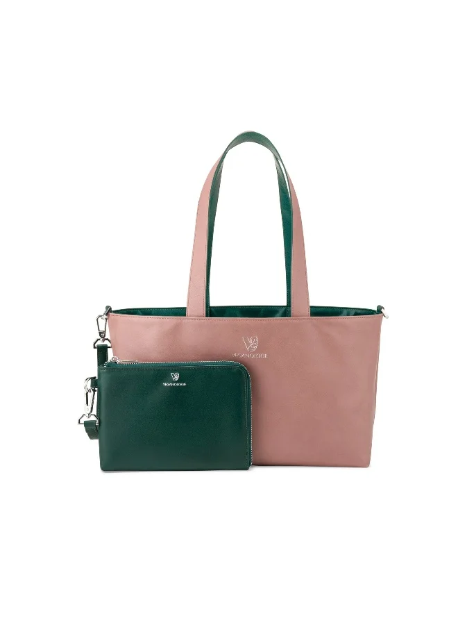 فيجانولوجي Palindrome Reversible Tote Bag Made From 15 Recycled Plastic Bottles (Green-Pink)