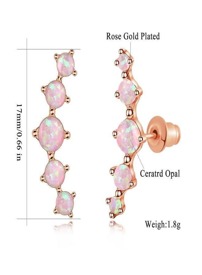 CiNily Pink Fire Opal Ear Crawler Earrings, 14K Rose Gold Plated Cuff Climber Earrings Small Flat Back Stud Earrings Fashion Jewelry Mothers Day Gifts for Women Hypoallergenic - Image 3