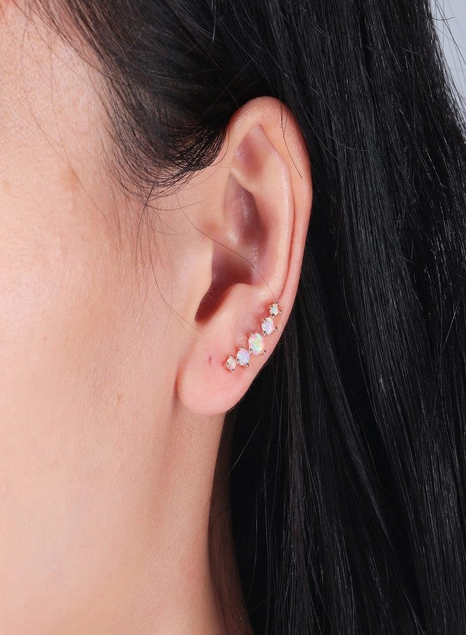 CiNily Pink Fire Opal Ear Crawler Earrings, 14K Rose Gold Plated Cuff Climber Earrings Small Flat Back Stud Earrings Fashion Jewelry Mothers Day Gifts for Women Hypoallergenic - Image 2