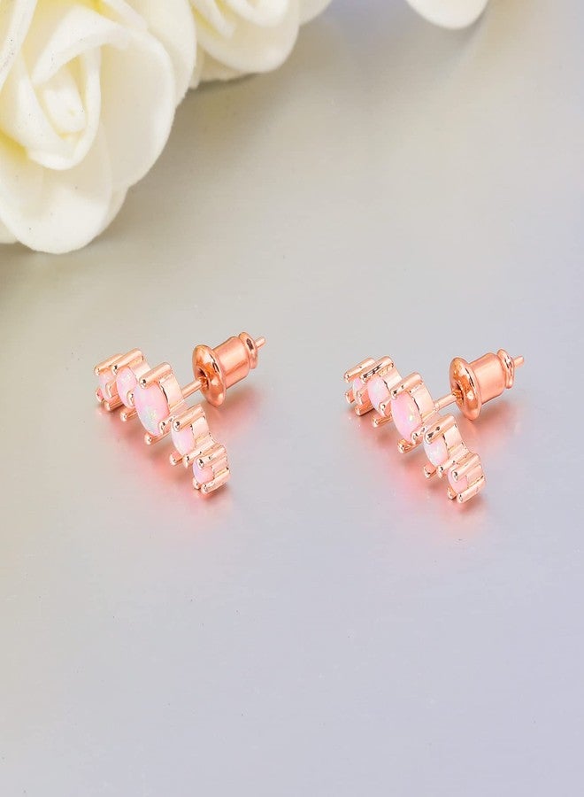CiNily Pink Fire Opal Ear Crawler Earrings, 14K Rose Gold Plated Cuff Climber Earrings Small Flat Back Stud Earrings Fashion Jewelry Mothers Day Gifts for Women Hypoallergenic - Image 4