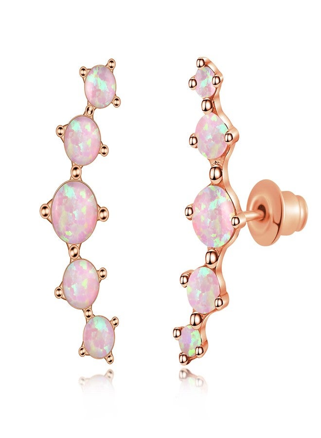 CiNily Pink Fire Opal Ear Crawler Earrings, 14K Rose Gold Plated Cuff Climber Earrings Small Flat Back Stud Earrings Fashion Jewelry Mothers Day Gifts for Women Hypoallergenic - Image 1