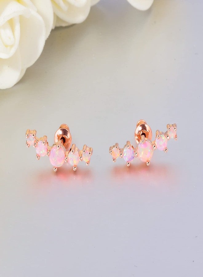 CiNily Pink Fire Opal Ear Crawler Earrings, 14K Rose Gold Plated Cuff Climber Earrings Small Flat Back Stud Earrings Fashion Jewelry Mothers Day Gifts for Women Hypoallergenic - Image 5