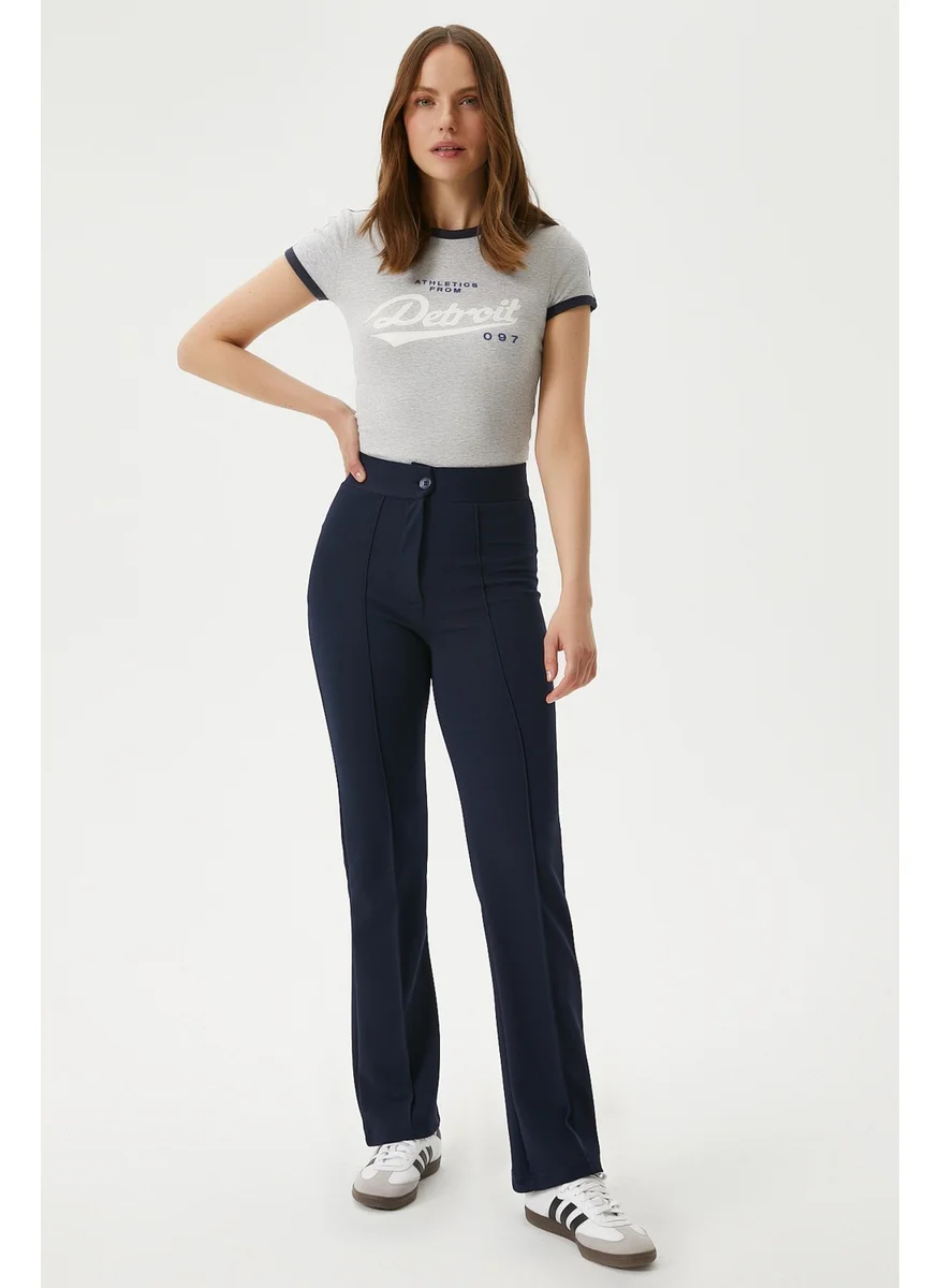 Ritnice Women's Straight Lycra Navy Blue Trousers