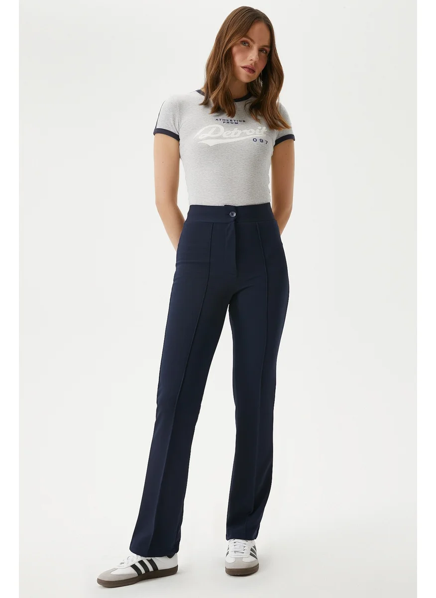 Ritnice Women's Straight Lycra Navy Blue Trousers