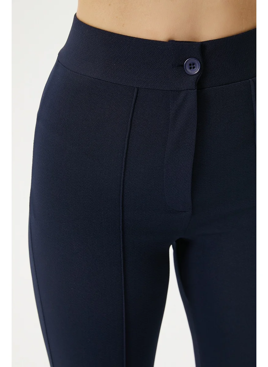 Ritnice Women's Straight Lycra Navy Blue Trousers