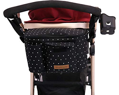 Miracle Baby Stroller Organizer Bag for MomUniversal Stroller Storage Caddy Diaper Bag Compatible with Most Stroller  Multifunctional LargBlack White Star